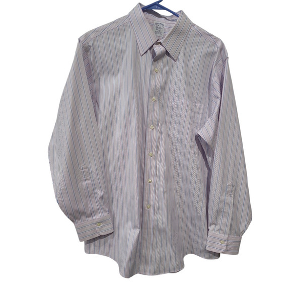 Brooks Brothers 16/33 Button Down Shirt Double Stripe Non Iron Cotton PLE/Blue - Picture 1 of 7